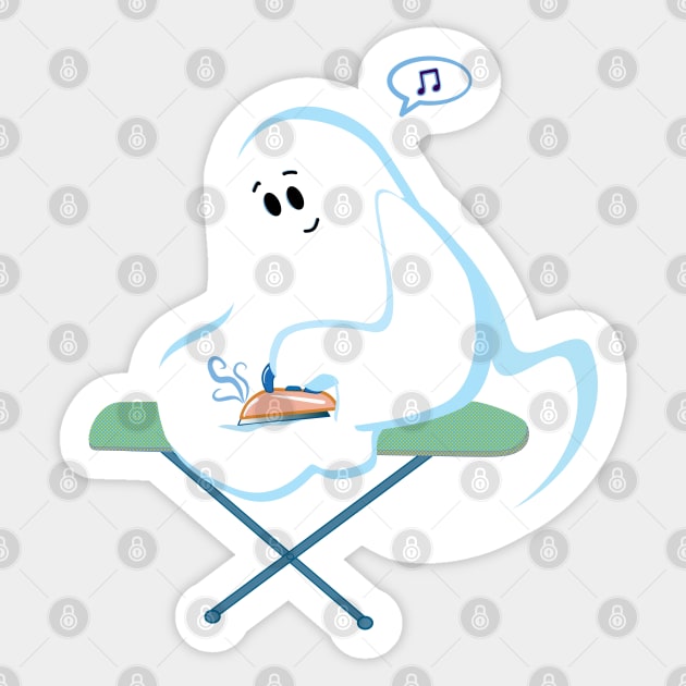 Cute Ghost Irons His Wrinkles For Halloween Sticker by brodyquixote